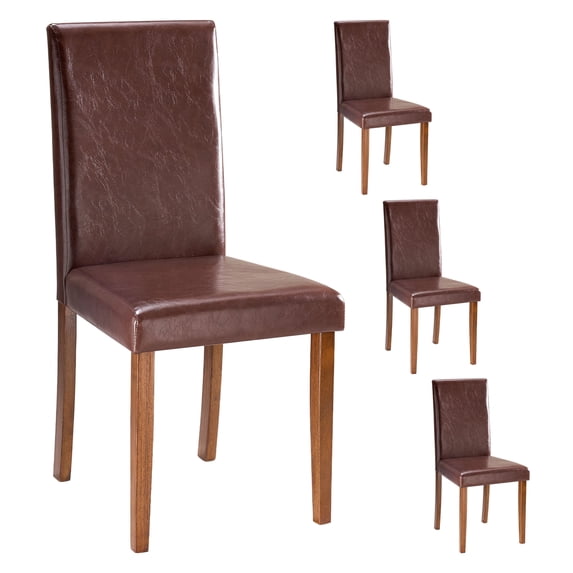 IULULU Set of 4 High-Back Dining Chair, PU Leather Elegant Design Home Kitchen Furniture, Solid Wood Legs, Brown