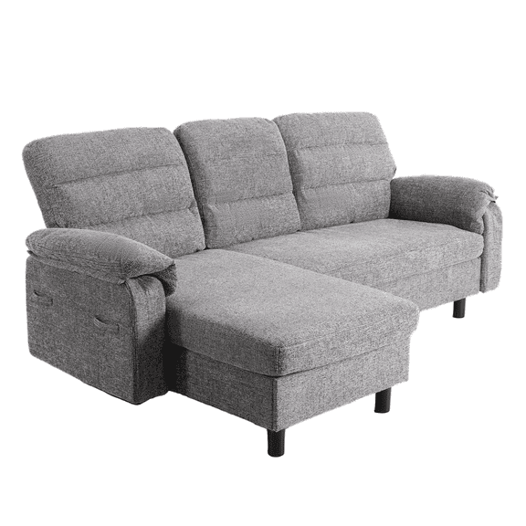 IULULU L Shape Convertible Sectional Sofa Couch with Chaise, Modern Linen Fabric Sofa Bed with Solid Frame & Thick Cushion for Living Room, Small Space, Gray