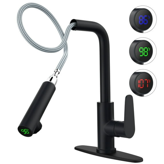 IUMLXJO Pull Down Kitchen Sink Faucet, Temperature Display Kitchen Faucets with Deck Plate