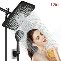 IUSU 11.8" Shower Head Set High Pressure Rainfall Rain Shower Head 8-Setting Handheld with Hose Black