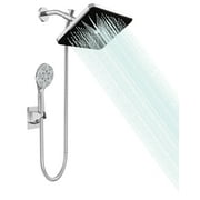 IUSU 11.8" Shower Head Set High Pressure Rainfall Rain Shower Head 8-Setting Handheld with Hose Silver