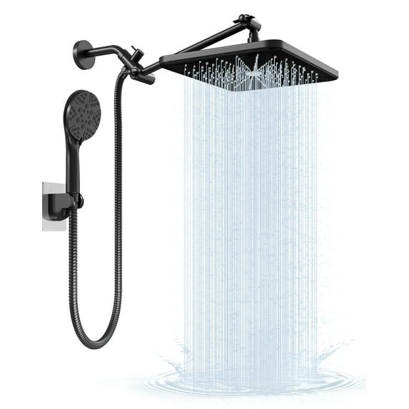 IUSU 12 inch Rain Shower Head, 8-Setting High Pressure Shower Head with Handheld and Hose Black