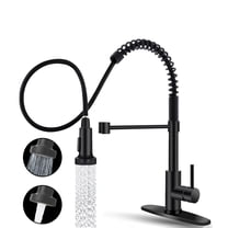 IUSU 20in Kitchen Faucet with Pull Down Sprayer, Brushed Nickel Commercial Spring Kitchen Sink Faucet Single Handle Pull Out Sink Faucets with Deck Plate Suit to 1 or 3 Holes Black