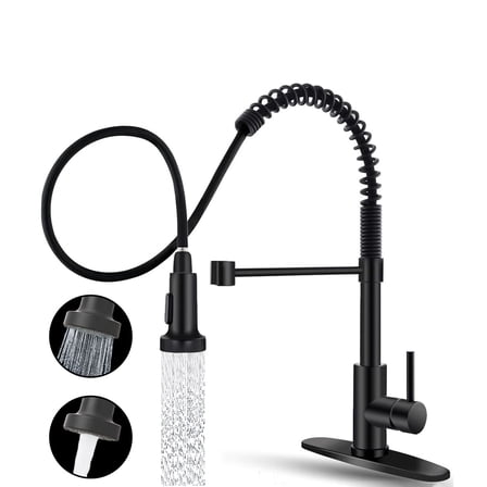 IUSU 20in Kitchen Faucet with Pull Down Sprayer, Brushed Nickel Commercial Spring Kitchen Sink Faucet Single Handle Pull Out Sink Faucets with Deck Plate Suit to 1 or 3 Holes Black
