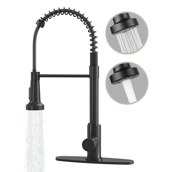 IUSU 20in Kitchen Faucet with Pull Down Sprayer, Brushed Nickel Commercial Spring Kitchen Sink Faucet Single Handle Pull Out Sink Faucets with Deck Plate Suit to 1 or 3 Holes Black