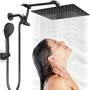 IUSU 5-Setting High Pressure Shower Head 12 inch Rain Shower Head with Handheld and Hose Black