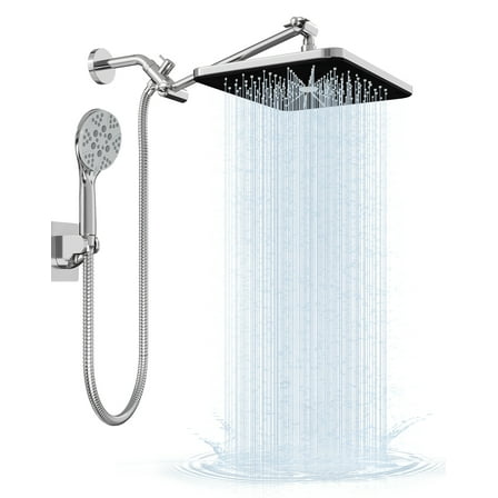 IUSU 8-Setting High Pressure Shower Head, 11.8 inch Rain Shower Head with Handheld and Hose Silver