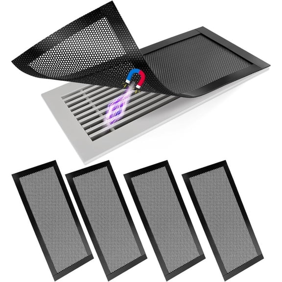 IUU 5 Pack 11.3" x 7" Magnetic Floor Vent Covers, Air Vent Screen Cover, Magnetic Floor Register Vent Covers, Magnetic PVC Vent Mesh for Home Wall Ceiling Floor Catches Debris(Black)