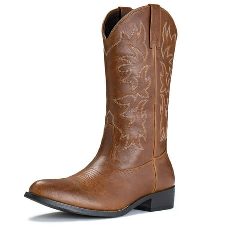 IUV Cowboy Boots For Men Western Boot Durable Classic Embroidered Square Toe Traditional Boots