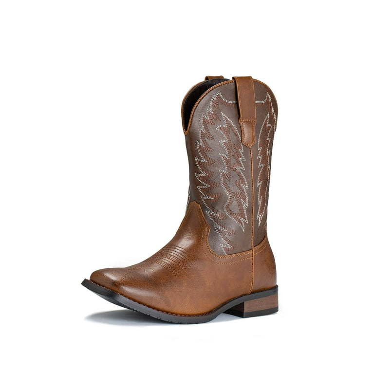 IUV Cowboy Boots For Men Western Boot Durable Classic Embroidered Square Toe Traditional Boots