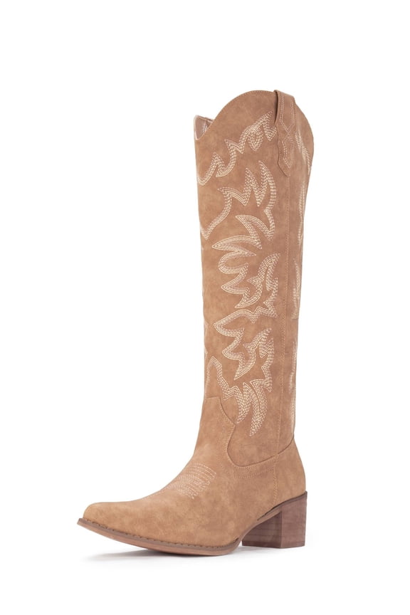 IUV Cowboy Boots For Women Knee High Boots Side Zipper Western Boots