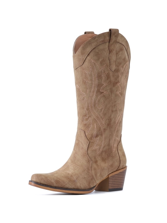 Cowboy Boots For Women Western Cowgirl Boots with Chunky Heel Mid Calf Snip Toe Ideal for low insteps