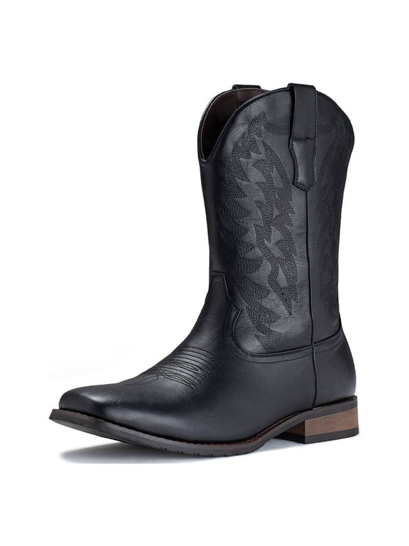 Cowboy Boots, Western, Durable, Classic, Square Toe, Black, Men's 10