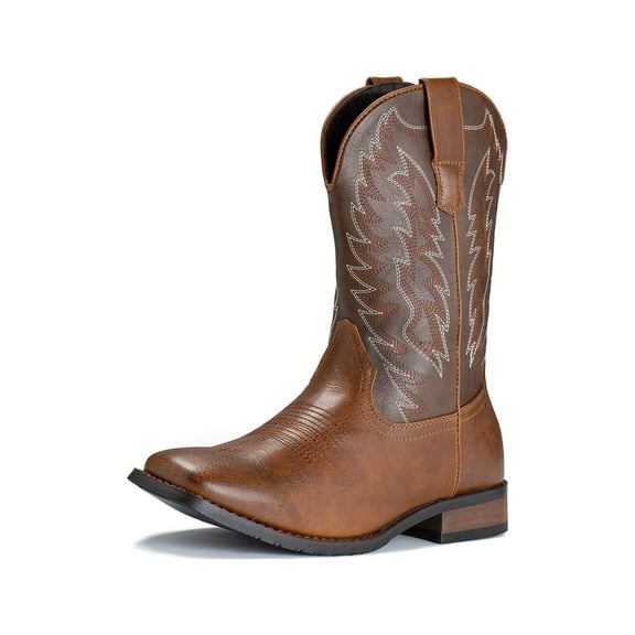 IUV Men's Cowboy Boots Durable Classic Square Toe Traditional, Black, 10.5