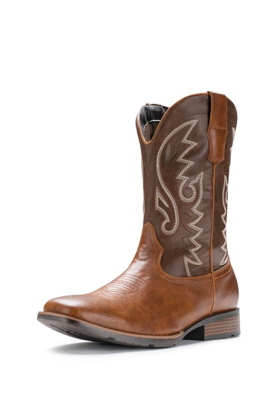 IUV Men’s Cowboy Boots Western Slip-On Embroidered, Brown, Size 10