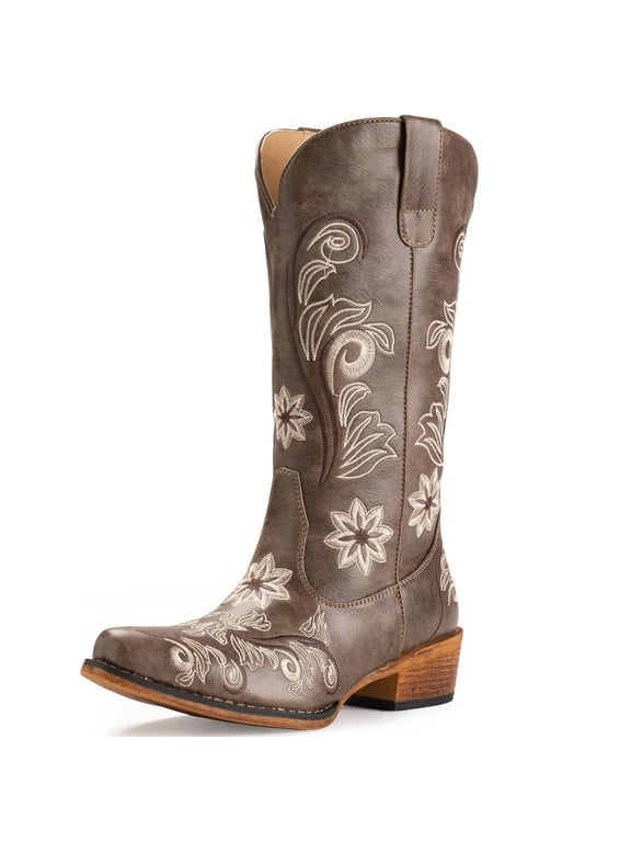 Mid-Calf Cowgirl Boots Cowboy Western Pull-On Tabs Pointy Toe Boot,Sizes 5-11