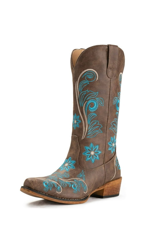 Mid-Calf Cowgirl Boots Cowboy Western Pull-On Tabs Pointy Toe Boot,Sizes 5-11