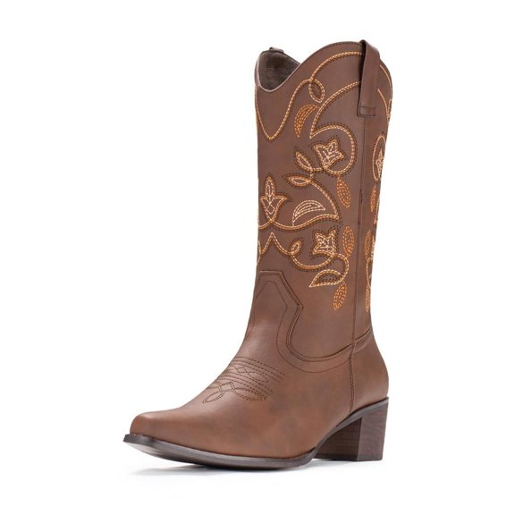IUV Women's Square Toe Mid-Calf Western Cowboy Boot for Female,Sizes 5-11.5