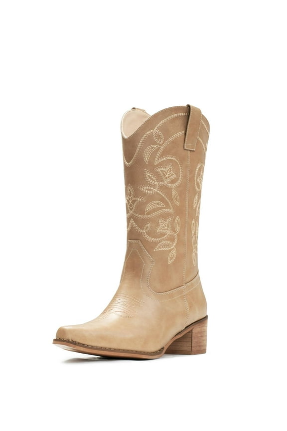 Women's Square Toe Mid-Calf Western Cowboy Boot for Female,Sizes 5-11.5