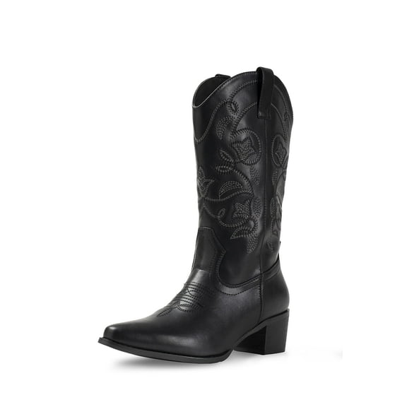 IUV Women's Square Toe Mid-Calf Western Cowboy Boot for Female,Sizes 5-11.5