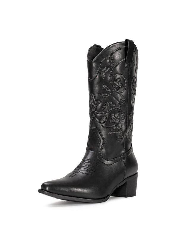 Women's Square Toe Mid-Calf Western Cowboy Boot for Female,Sizes 5-11.5