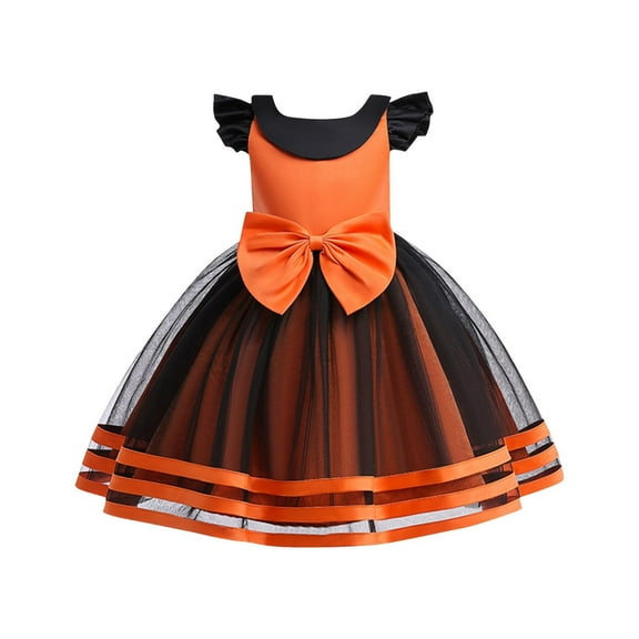 IUYRTFE Children Girls Formal Party Dress Princess Gown for Special Occasion Birthday Celebration Pageant Clothes Flower Girl Cute Dresses(Orange#3,6 Years)