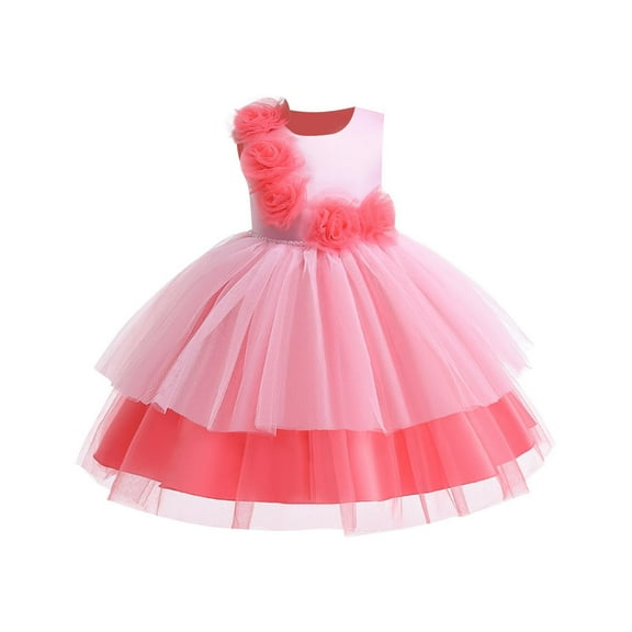 IUYRTFE Children Girls Formal Party Dress Princess Gown for Special Occasion Birthday Celebration Pageant Clothes Flower Girl Cute Dresses(Watermelon Red,6 Years)