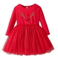 thumbnail image 1 of IUYRTFE Childrens Christmas Princess Dress Girls Holiday Party Gown with Deer Embroidery and Mesh Skirt Long Sleeve Round Neck Knee Length(Red,3 Years), 1 of 7