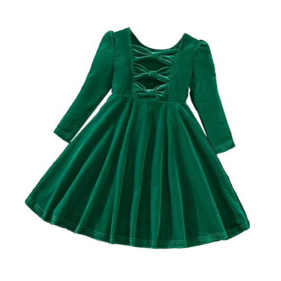 IUYRTFE Christmas Dress for Girls Festive Holiday Party Gown Long Sleeve Kids Christmas Clothing Christmas Red Dress for Childrens Holiday Outfit(Green#2,4 Years)
