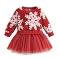 thumbnail image 1 of IUYRTFE Christmas Snowflake Printed Mesh Round Neck Long Sleeve Casual Party Dress for Toddler Girls Holiday Photography Outfit Everyday Wear(Red,3 Years), 1 of 6