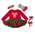 thumbnail image 1 of IUYRTFE Cute Christmas Reindeer Print Long Sleeve Romper Dress Outfit Set with Headband Socks Shoes Four Piece Baby Girls Holiday Party Wear(Green,0-2 Months), 1 of 3