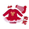 thumbnail image 1 of IUYRTFE Cute Christmas Reindeer Print Long Sleeve Romper Dress Outfit Set with Headband Socks Shoes Four Piece Baby Girls Holiday Party Wear(Red,6 Months), 1 of 3