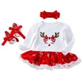 thumbnail image 1 of IUYRTFE Cute Christmas Reindeer Tree and Snowflake Print Long Sleeve Romper Headband Shoes Three Piece Outfit Set for Baby Girls Holiday Party Wear(White#2,12 Months), 1 of 3
