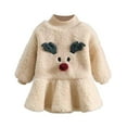 thumbnail image 1 of IUYRTFE Girls Christmas Reindeer Plush Dress Set Warm Fleece Long Sleeve Round Neck Belted Dress Outfit for Holiday Party Casual Daily Wear(Beige,9 Months), 1 of 3
