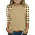 thumbnail image 1 of IUYRTFE Kids Boys Girls Casual Fashion Round Neck 3/4 Sleeve Printed T-Shirt Blouse Summer Spring Top Comfortable Soft Daily Wear Play Outfit School Clothes(Khaki#3,7 Years), 1 of 7