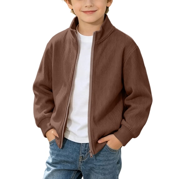 IUYRTFE Kids Boys Girls Corduroy Zip-Up Jacket, Regular Fit Stand Collar Long Sleeve 4-15 Years