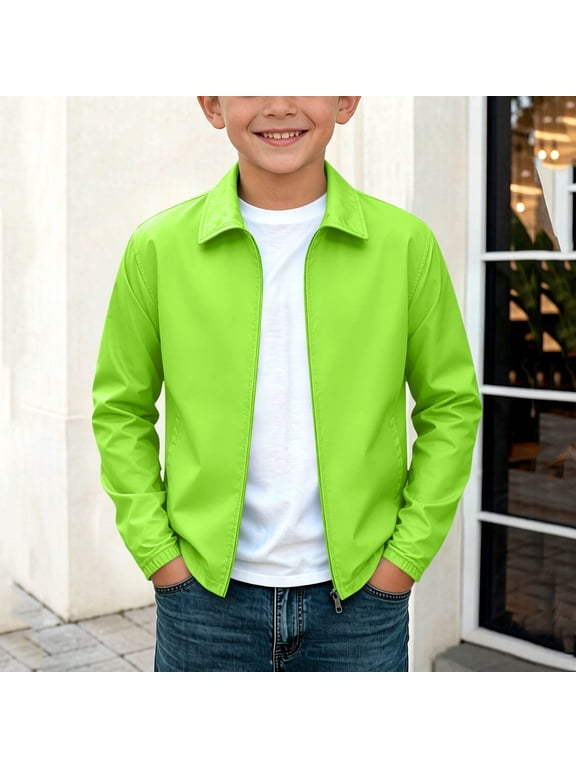 Kids Casual Hooded Softshell Jacket, 100% Polyester Long Sleeve Zipper Coat for 7-17 Years