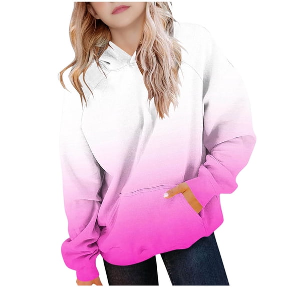 IUYRTFE Kids Gradient Print Hooded Pullover Top Raglan Sleeves Long Sleeve Comfortable Casual Boys Girls Unisex Medium Large Childrens Wear for Daily Travel Holiday(Hot Pink,5 Years)
