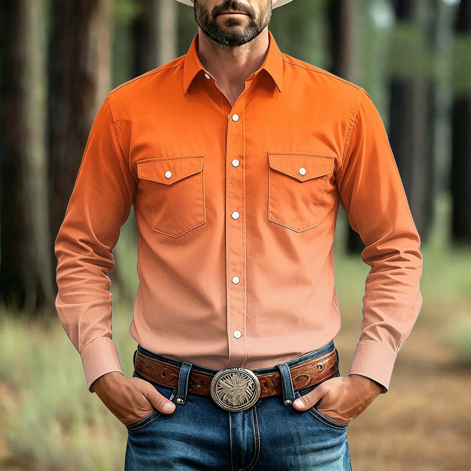 IUYRTFE Men's Gradient Color Long Sleeve Button Down Shirt, Polyester ...