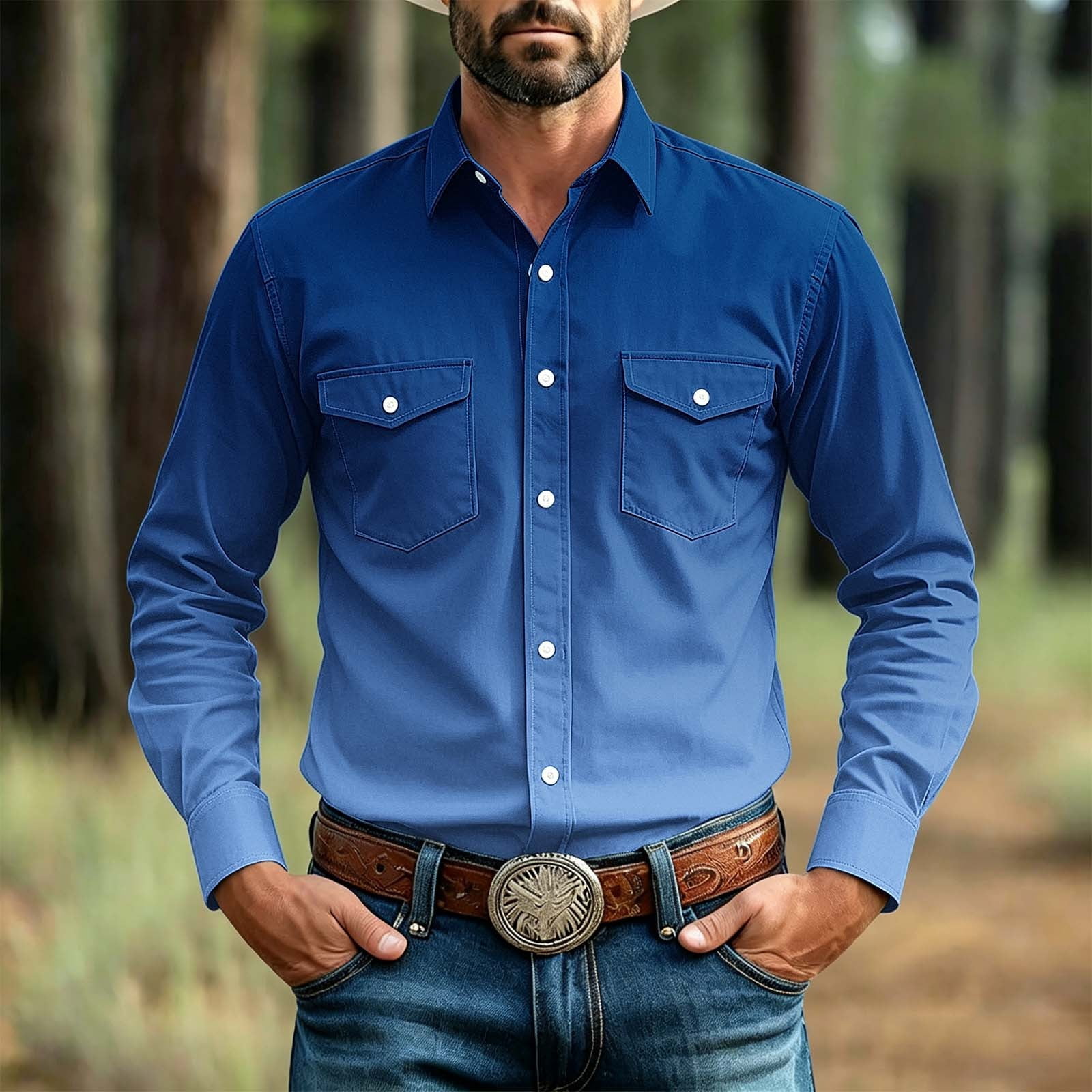IUYRTFE Men's Gradient Color Long Sleeve Button Down Shirt, Polyester ...