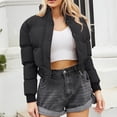 thumbnail image 1 of IUYRTFE Women Cropped Puffer Jacket Zip Up Stand Collar Long Sleeve Warm Coat for Winter Casual Daily Wear, 1 of 9