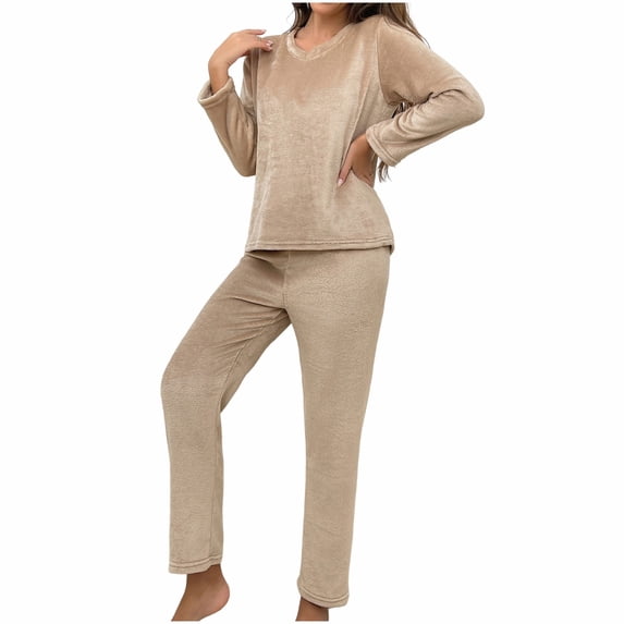 IUYRTFE Women Flannel Pajamas Set Fall Winter Cozy Sleepwear Loungewear Soft Printed Pajama Outfit with Cute Fashion Print Long Sleeve Pants Two Piece Comfortable Homewear