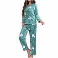 thumbnail image 1 of IUYRTFE Women Flannel Pajamas Set Fall Winter Cozy Sleepwear Loungewear Soft Printed Pajama Outfit with Cute Fashion Print Long Sleeve Pants Two Piece Comfortable Homewear, 1 of 7