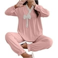 thumbnail image 1 of IUYRTFE Women Home Wear Soft Solid Color Round Neck Pajama Set Long Sleeve Cozy Sleepwear Comfortable Homewear Outfit Relaxing Nightwear, 1 of 9