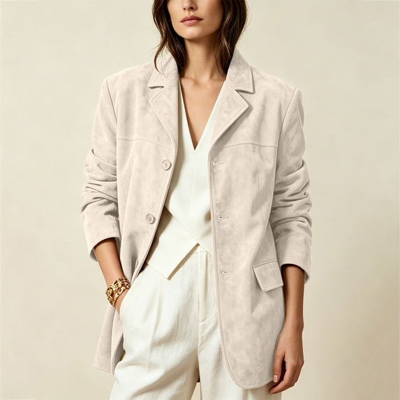 IUYRTFE Women Lapel Collar Solid Color Button Down Jacket with Pockets for Fall Winter Casual Daily Wear