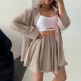 thumbnail image 1 of IUYRTFE Women Long Sleeve Button Down Top and High Waist Ruffle Shorts Set Casual 2 Piece Outfit, 1 of 9