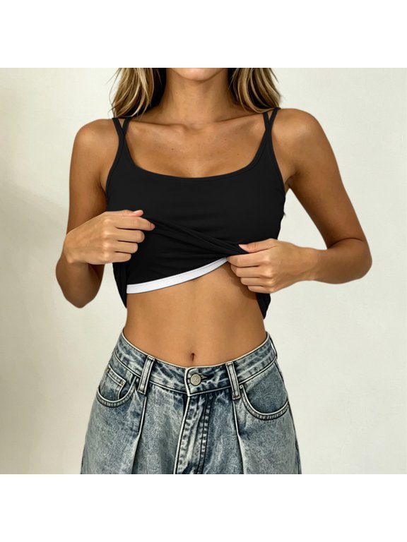 Women Padded Tank Top with Bow Detail Scoop Neck Sleeveless Cami for Summer Layering