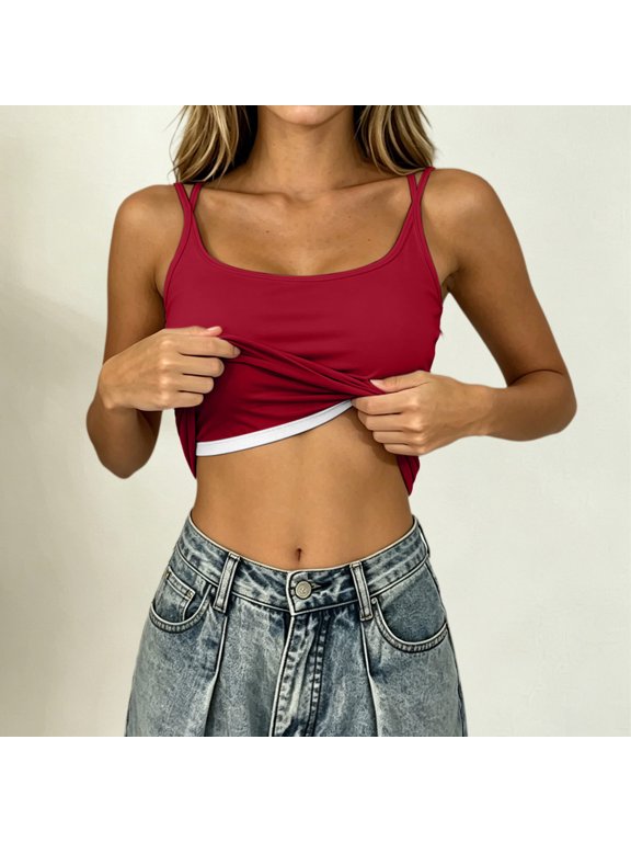 Women Padded Tank Top with Bow Detail Scoop Neck Sleeveless Cami for Summer Layering