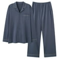 thumbnail image 1 of IUYRTFE Women Plus Size Casual Solid Color Long Sleeve Lapel Button Pocket Two Piece Set Top Pants Loungewear Sleepwear Homewear Outfit, 1 of 5