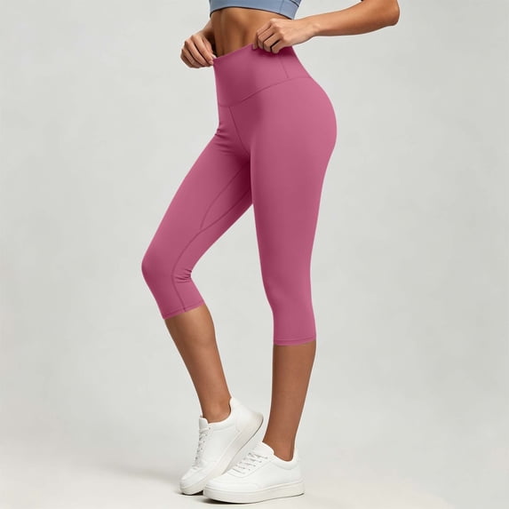 IUYRTFE Women Solid Color Elastic Waist Capri Yoga Pants Stretch Crop Leggings for Gym Workout Daily Wear